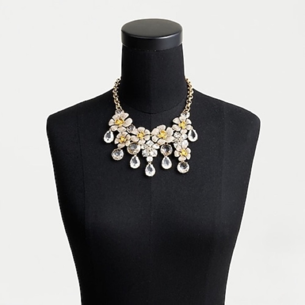 NWT preppy luxury J. Crew icicle flower pave crystal statement necklace - Picture 4 of 17